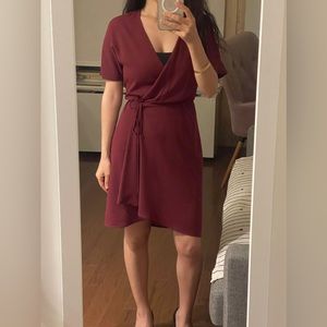 Aritzia Babaton Wallace Wrap Dress (Color: Barolo)